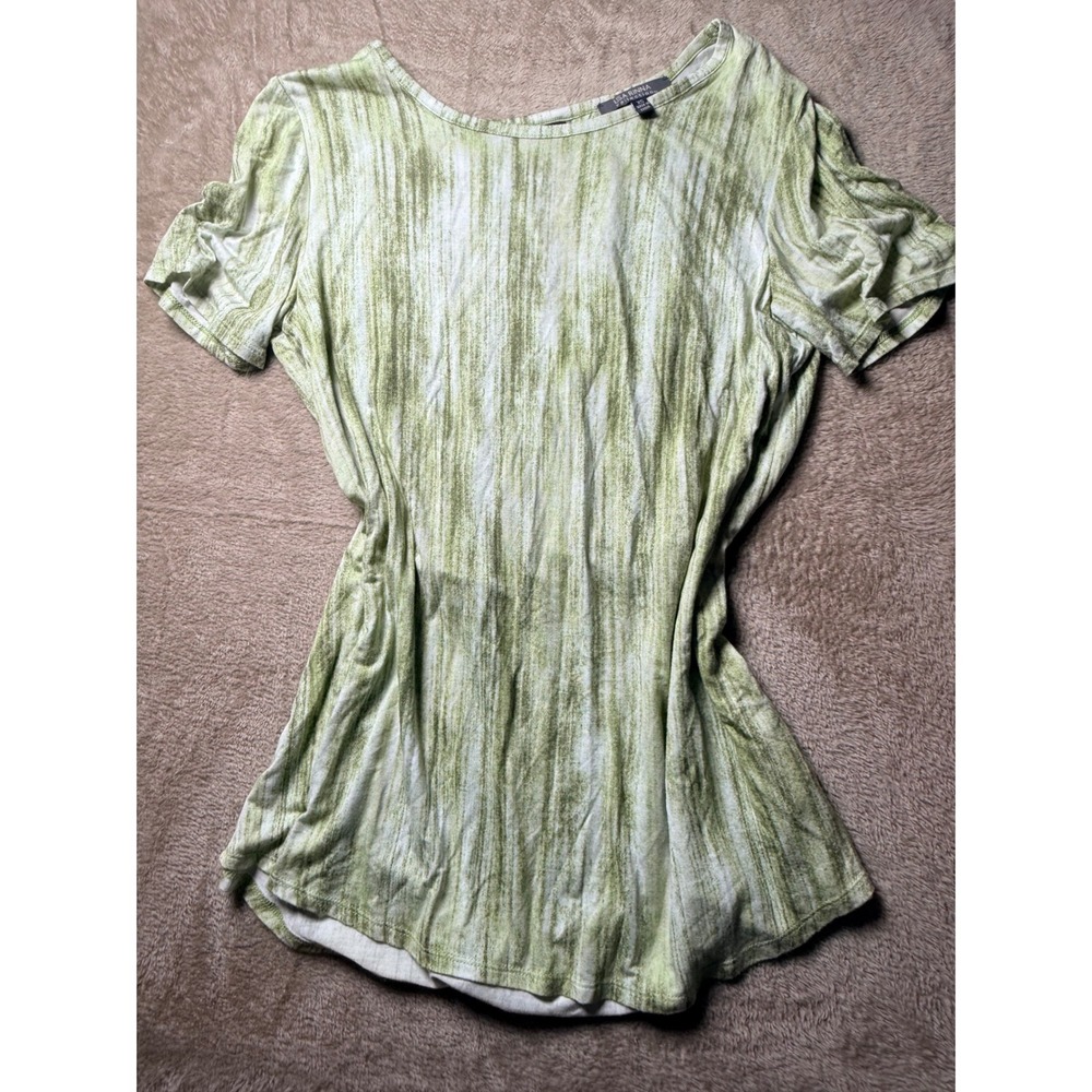 Lisa Rinna Collection Green Abstract Stripe Surplice Back Top Womens XS